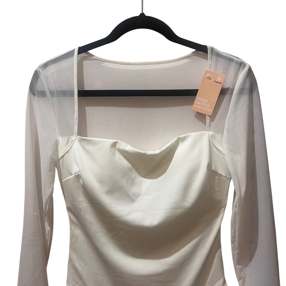 Sheer Long-Sleeve Ivory Bodysuit - Picture 3 of 7